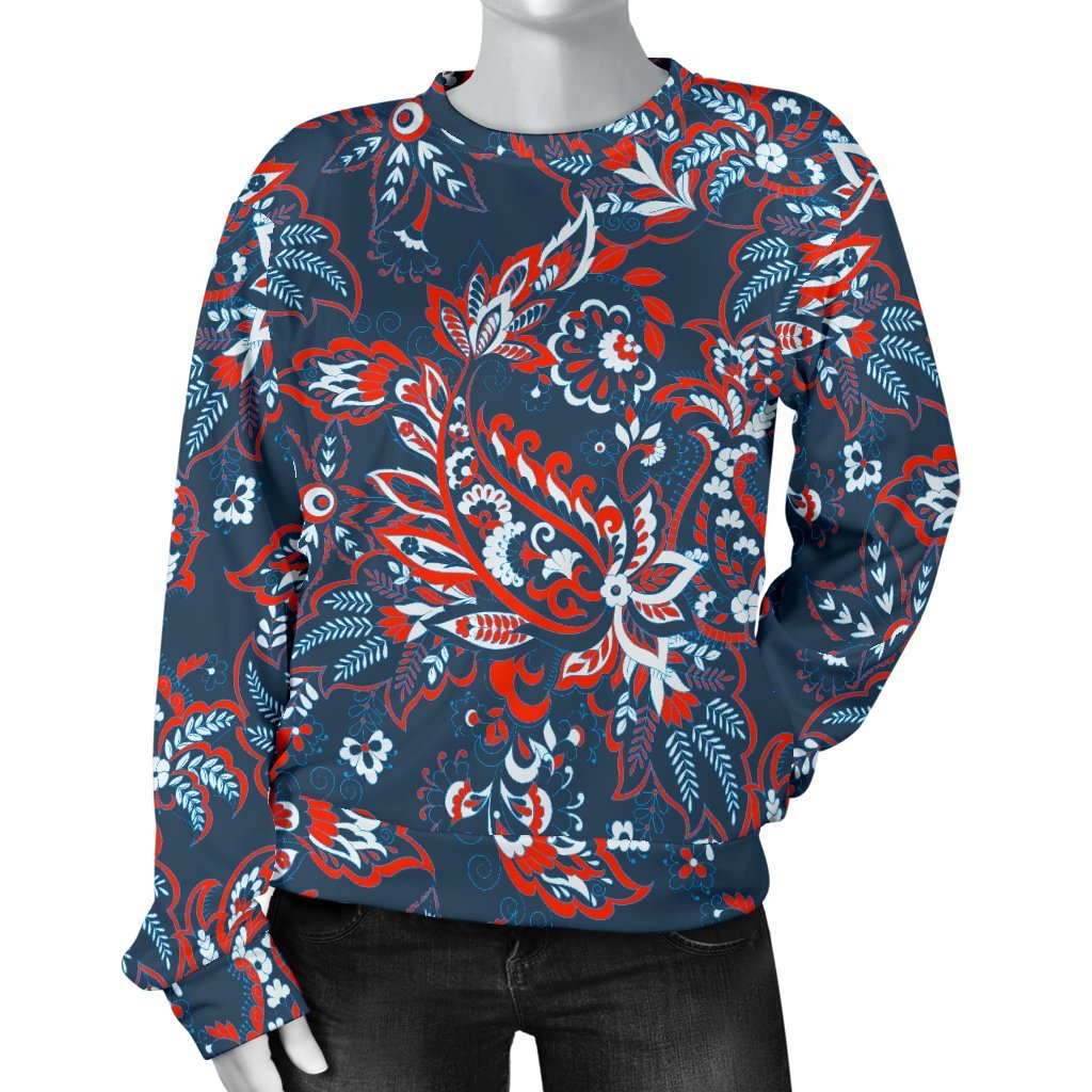 Paisley Floral Bohemian Pattern Print Women's Crewneck Sweatshirt GearFrost