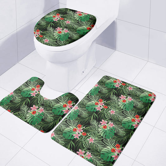 Palm Hawaiian Tropical Pattern Print 3 Piece Bath Mat Set