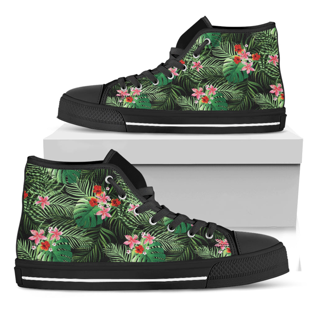 Palm Hawaiian Tropical Pattern Print Black High Top Shoes