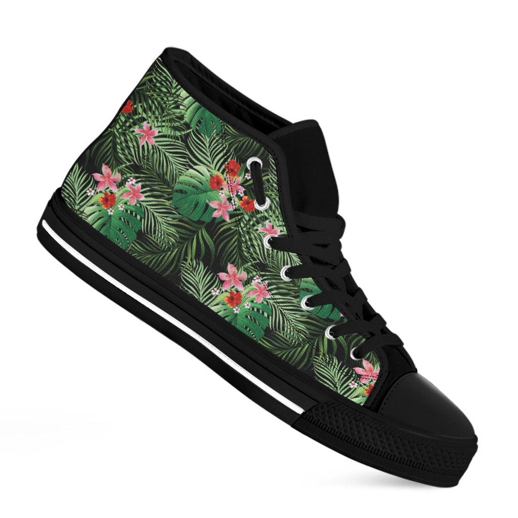 Palm Hawaiian Tropical Pattern Print Black High Top Shoes