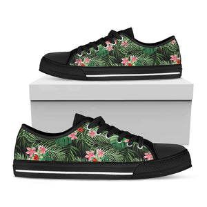 Palm Hawaiian Tropical Pattern Print Black Low Top Shoes