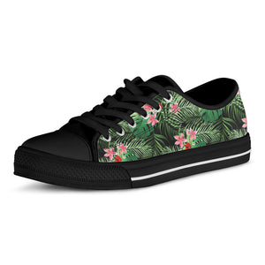 Palm Hawaiian Tropical Pattern Print Black Low Top Shoes