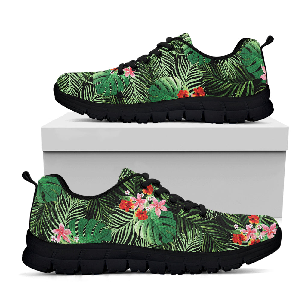 Palm Hawaiian Tropical Pattern Print Black Sneakers