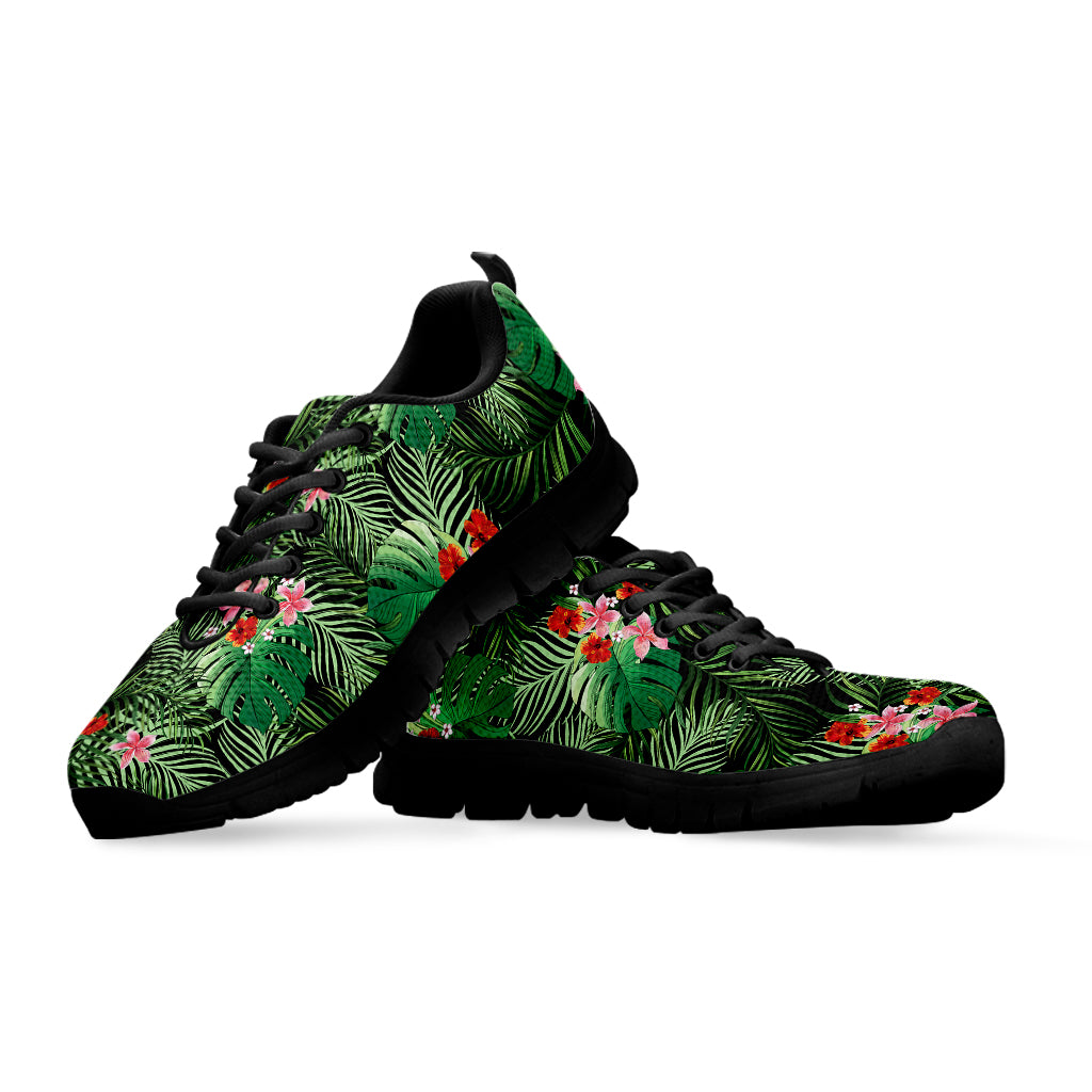 Palm Hawaiian Tropical Pattern Print Black Sneakers