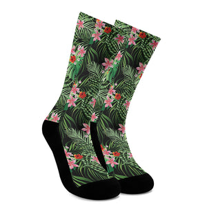 Palm Hawaiian Tropical Pattern Print Crew Socks