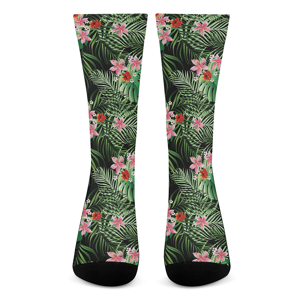 Palm Hawaiian Tropical Pattern Print Crew Socks