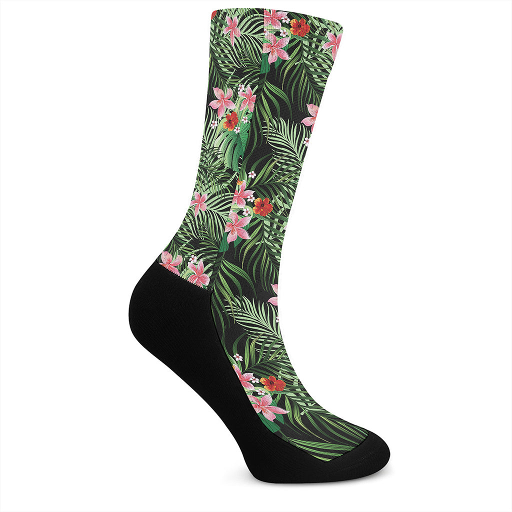 Palm Hawaiian Tropical Pattern Print Crew Socks