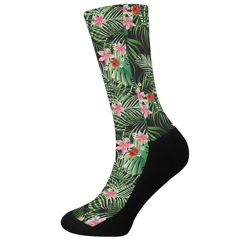 Palm Hawaiian Tropical Pattern Print Crew Socks