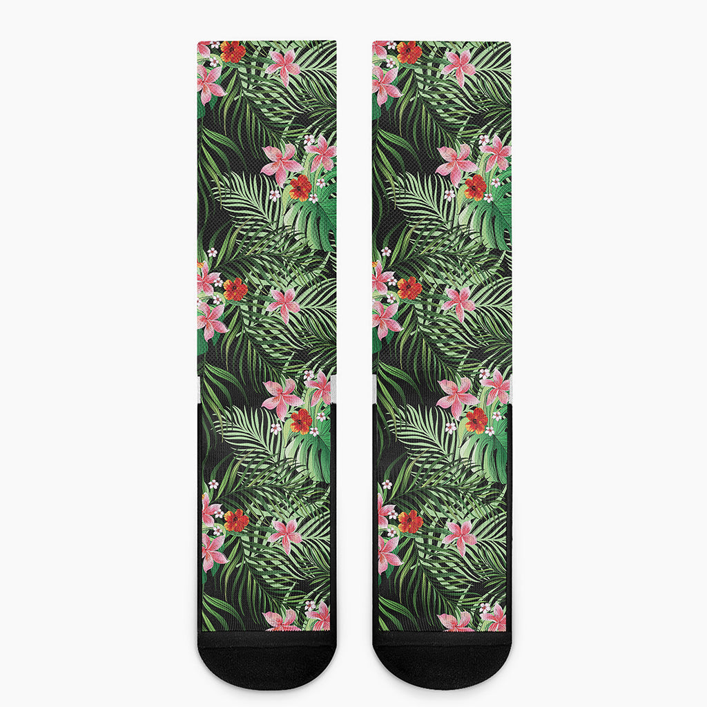 Palm Hawaiian Tropical Pattern Print Crew Socks