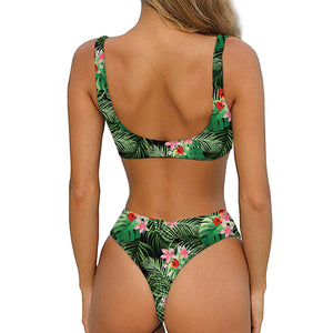 Palm Hawaiian Tropical Pattern Print Front Bow Tie Bikini