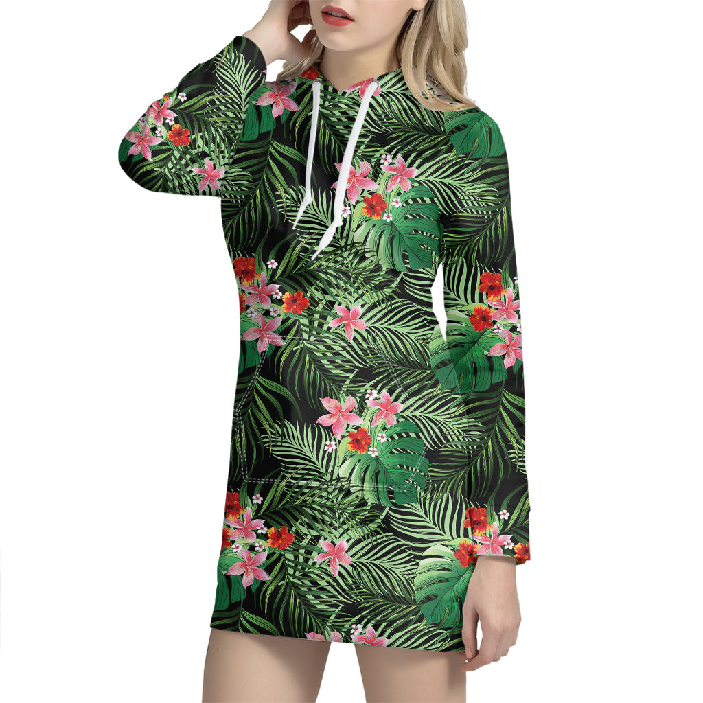 Palm Hawaiian Tropical Pattern Print Hoodie Dress