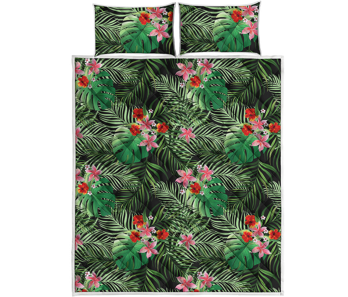 Palm Hawaiian Tropical Pattern Print Quilt Bed Set