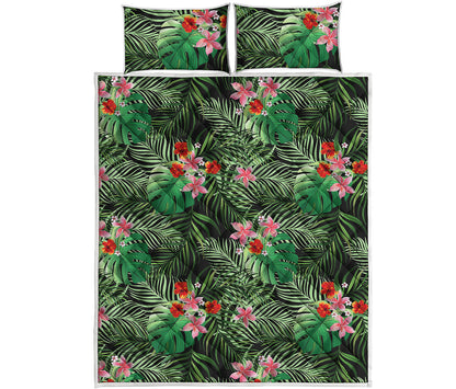 Palm Hawaiian Tropical Pattern Print Quilt Bed Set