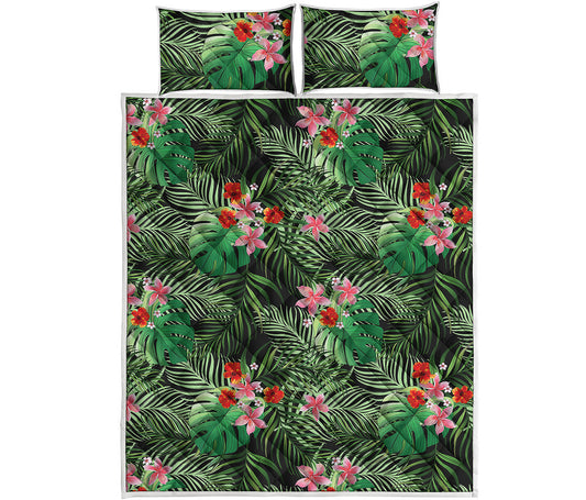 Palm Hawaiian Tropical Pattern Print Quilt Bed Set