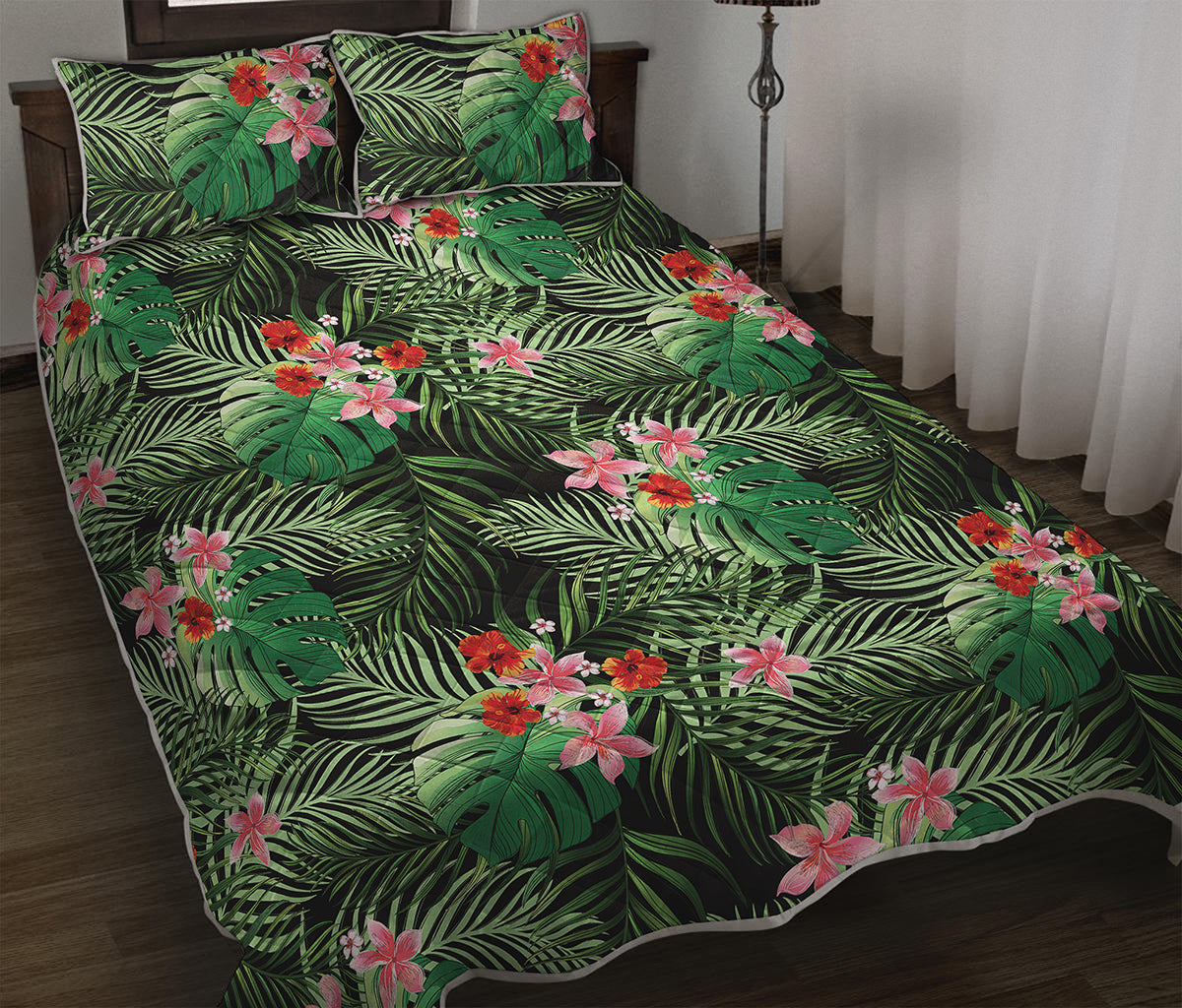 Palm Hawaiian Tropical Pattern Print Quilt Bed Set