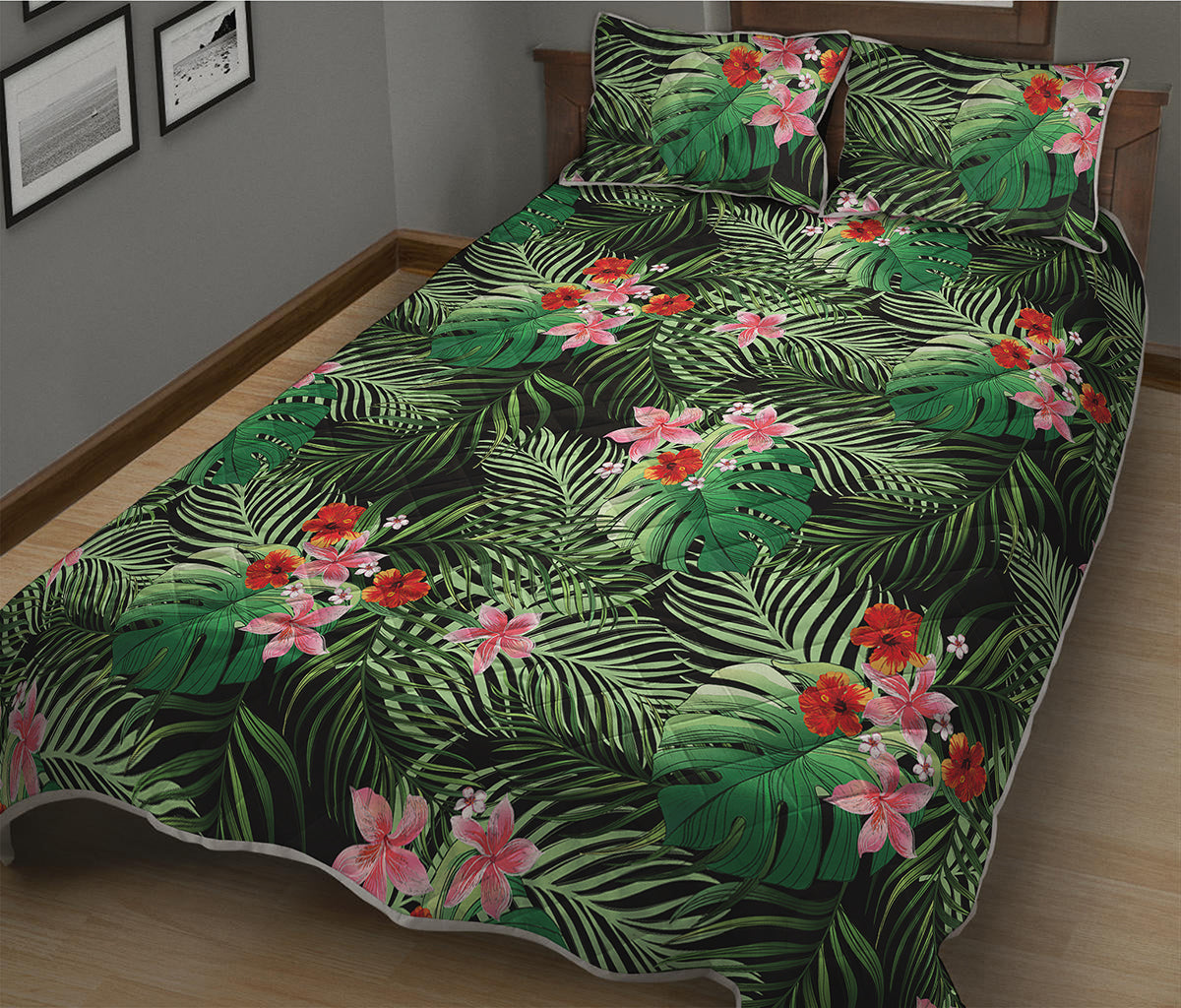 Palm Hawaiian Tropical Pattern Print Quilt Bed Set