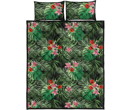 Palm Hawaiian Tropical Pattern Print Quilt Bed Set
