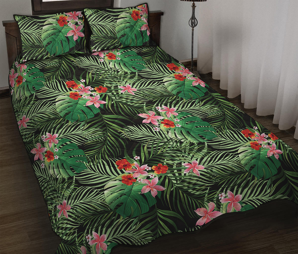 Palm Hawaiian Tropical Pattern Print Quilt Bed Set