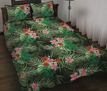 Palm Hawaiian Tropical Pattern Print Quilt Bed Set