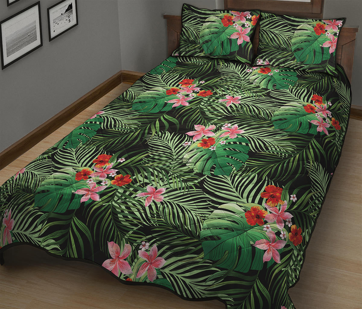 Palm Hawaiian Tropical Pattern Print Quilt Bed Set