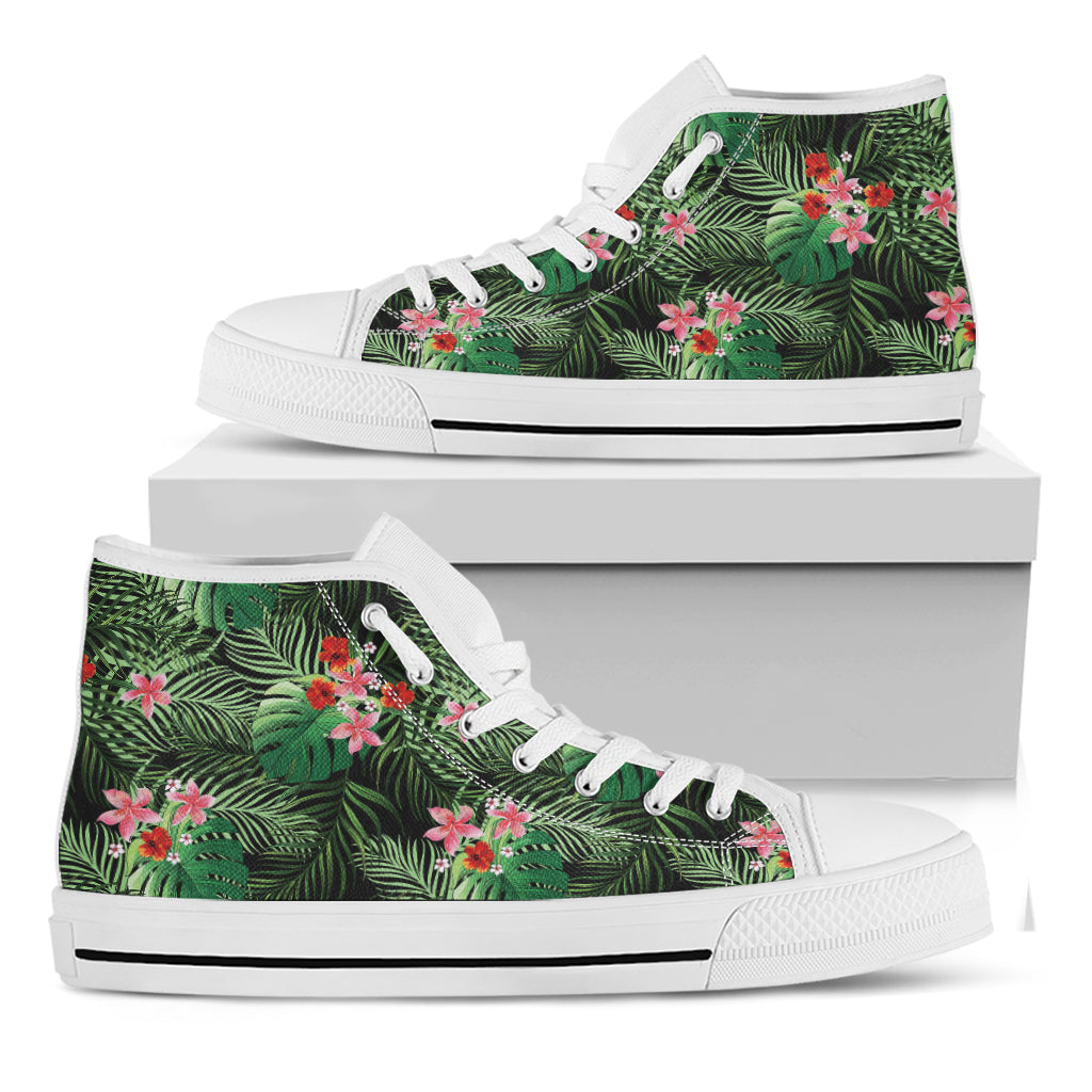 Palm Hawaiian Tropical Pattern Print White High Top Shoes