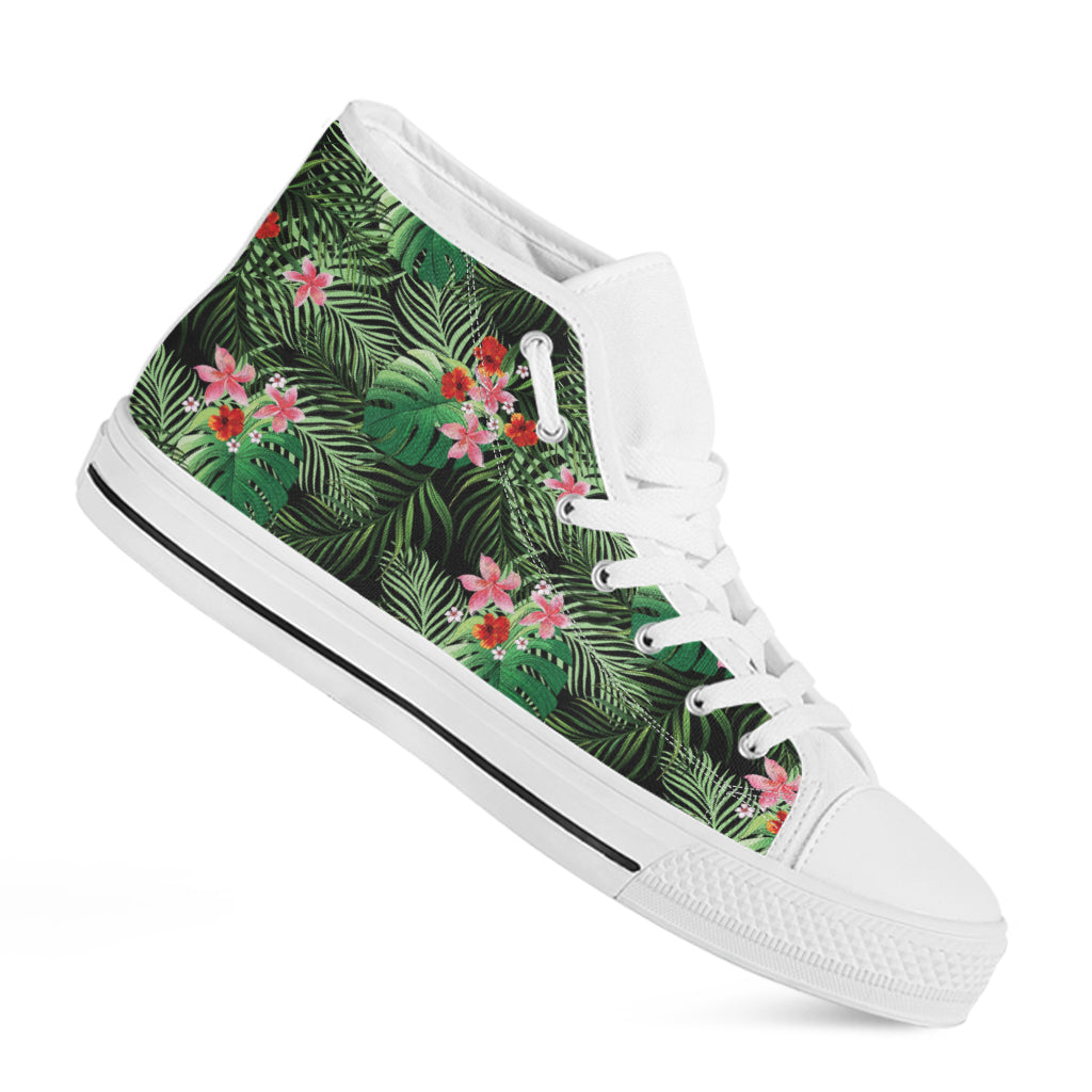 Palm Hawaiian Tropical Pattern Print White High Top Shoes