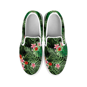 Palm Hawaiian Tropical Pattern Print White Slip On Shoes