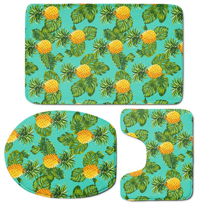 Palm Leaf Pineapple Pattern Print 3 Piece Bath Mat Set