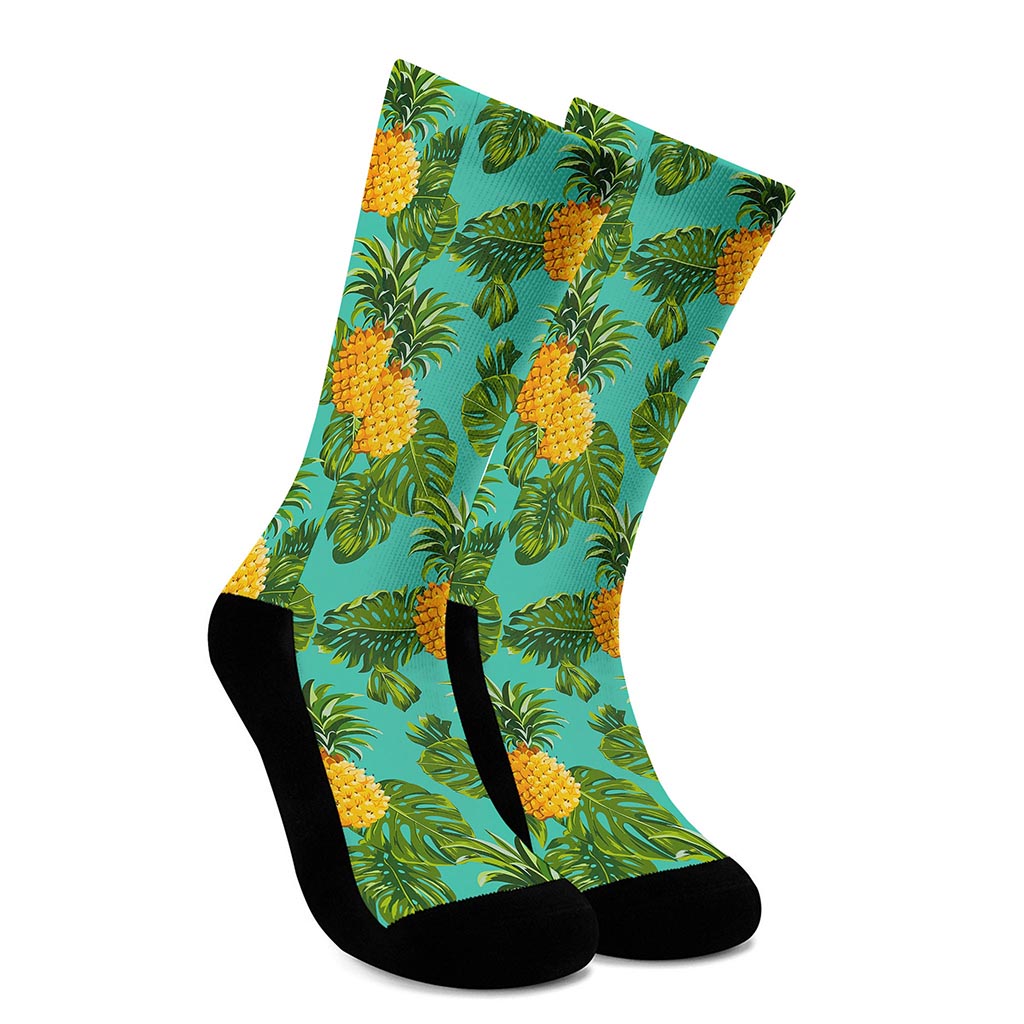 Palm Leaf Pineapple Pattern Print Crew Socks