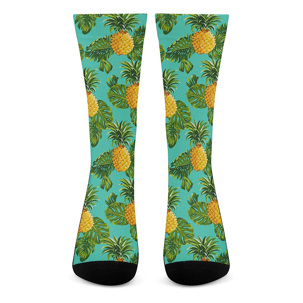 Palm Leaf Pineapple Pattern Print Crew Socks