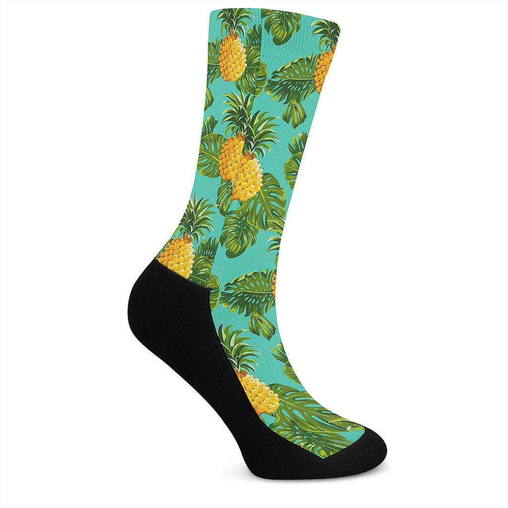 Palm Leaf Pineapple Pattern Print Crew Socks