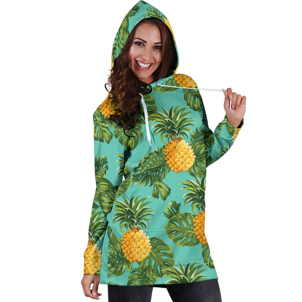 Palm Leaf Pineapple Pattern Print Hoodie Dress GearFrost