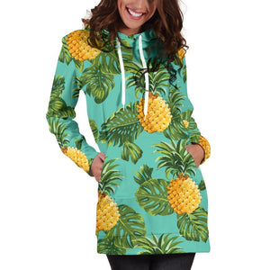 Palm Leaf Pineapple Pattern Print Hoodie Dress GearFrost