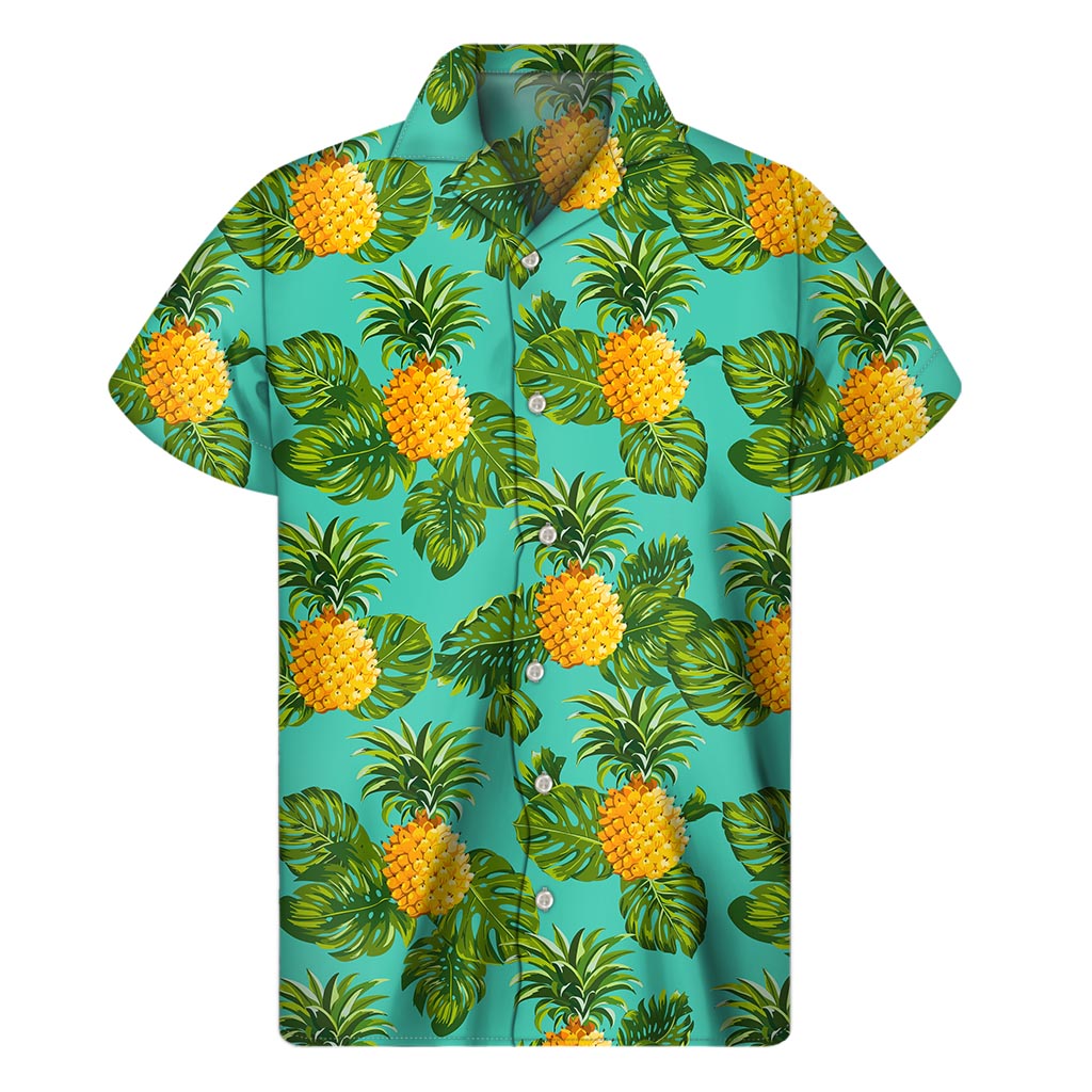 Palm Leaf Pineapple Pattern Print Men's Short Sleeve Shirt