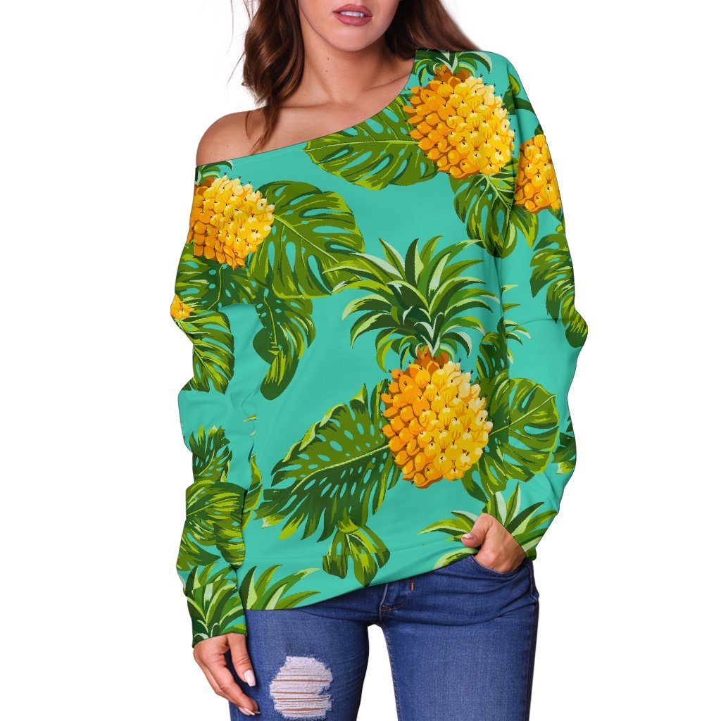 Palm Leaf Pineapple Pattern Print Off Shoulder Sweatshirt GearFrost