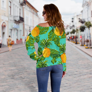 Palm Leaf Pineapple Pattern Print Off Shoulder Sweatshirt GearFrost