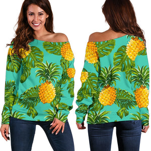 Palm Leaf Pineapple Pattern Print Off Shoulder Sweatshirt GearFrost