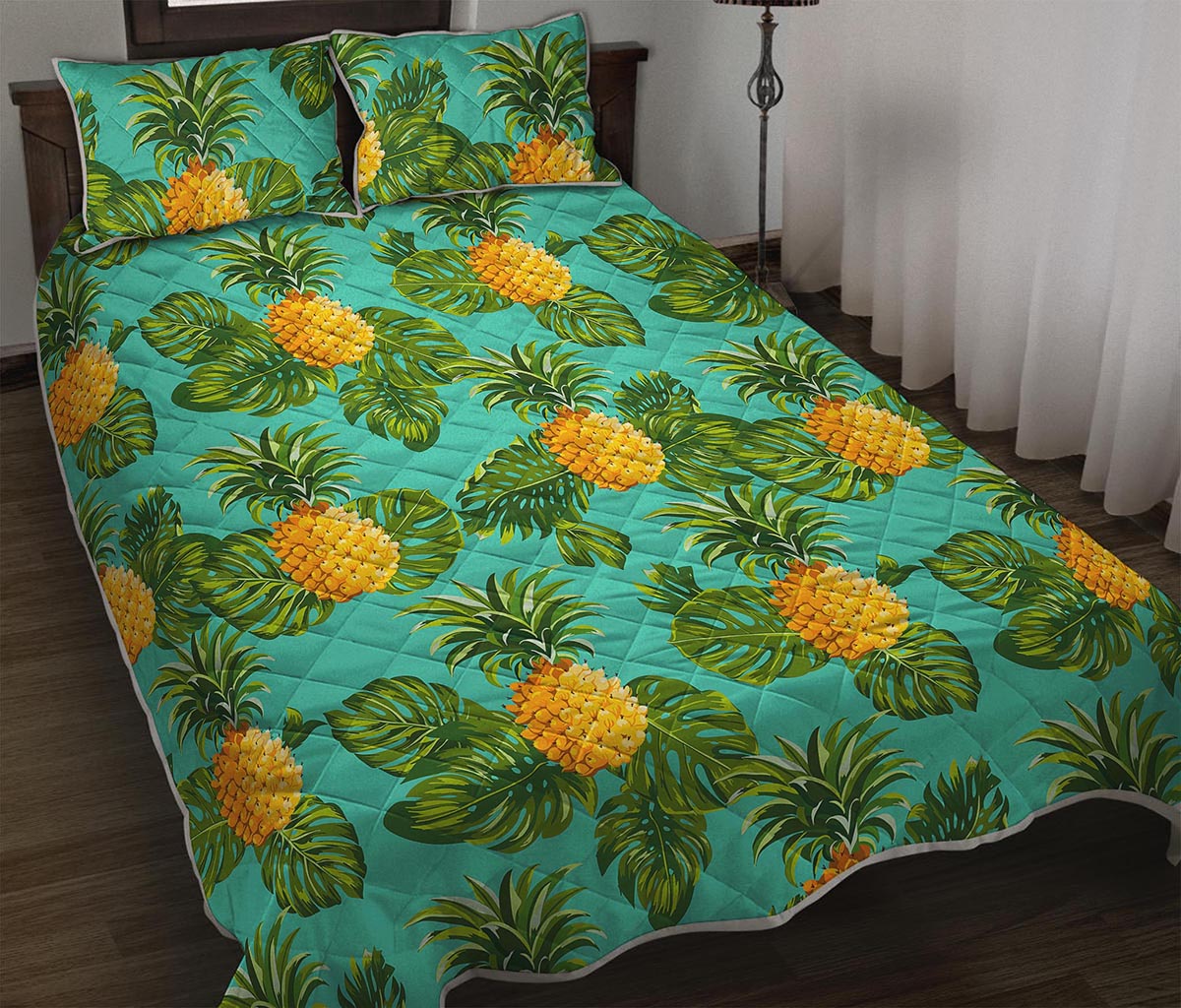 Palm Leaf Pineapple Pattern Print Quilt Bed Set