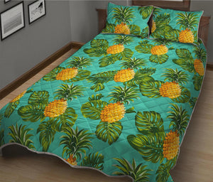 Palm Leaf Pineapple Pattern Print Quilt Bed Set