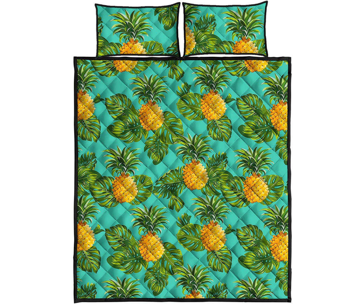 Palm Leaf Pineapple Pattern Print Quilt Bed Set