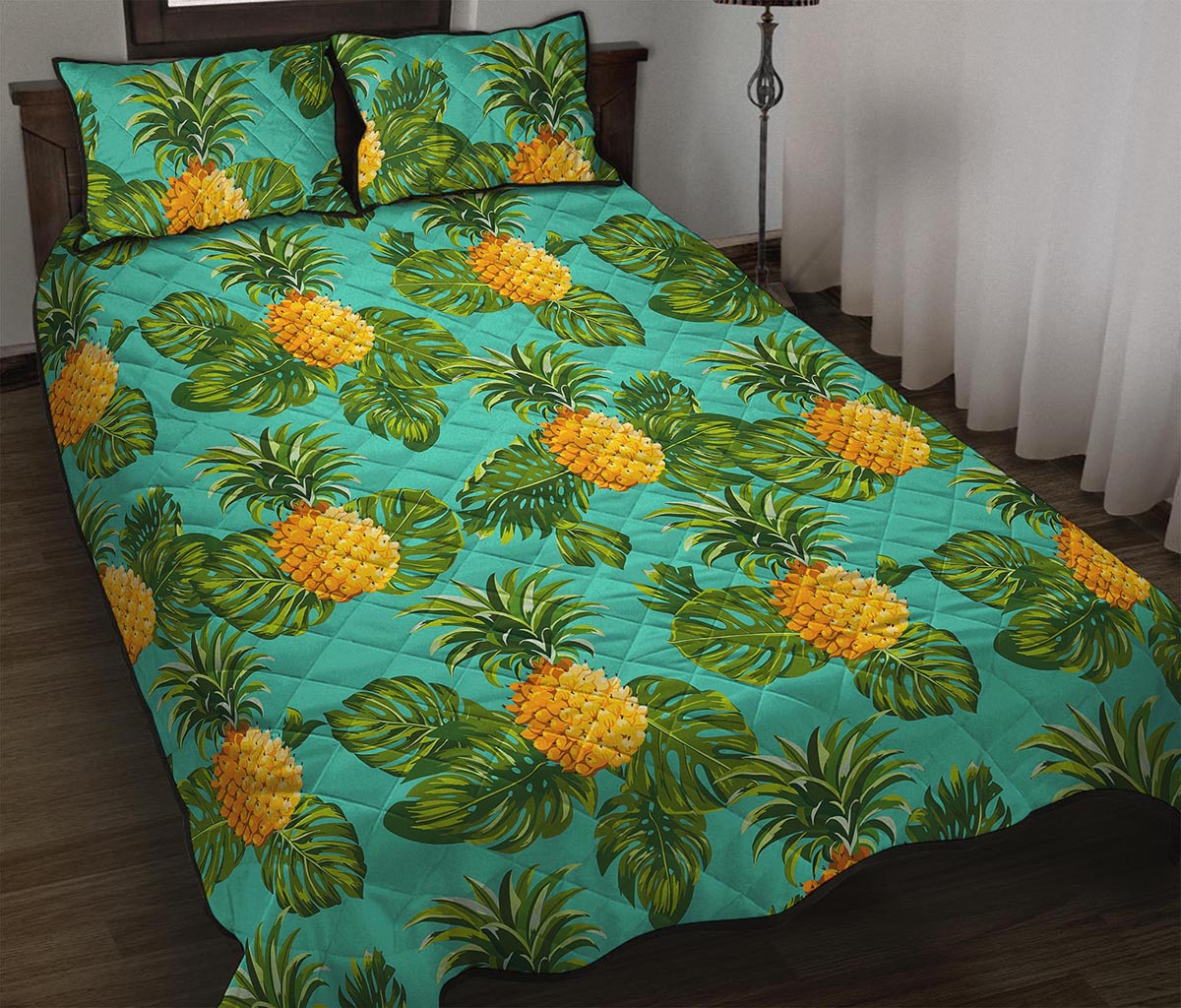 Palm Leaf Pineapple Pattern Print Quilt Bed Set