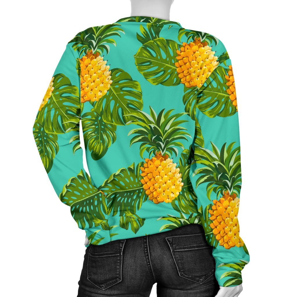 Palm Leaf Pineapple Pattern Print Women's Crewneck Sweatshirt GearFrost