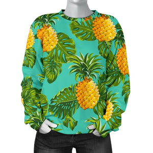 Palm Leaf Pineapple Pattern Print Women's Crewneck Sweatshirt GearFrost