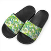 Palm Tree Banana Pattern Print Black Slide Sandals