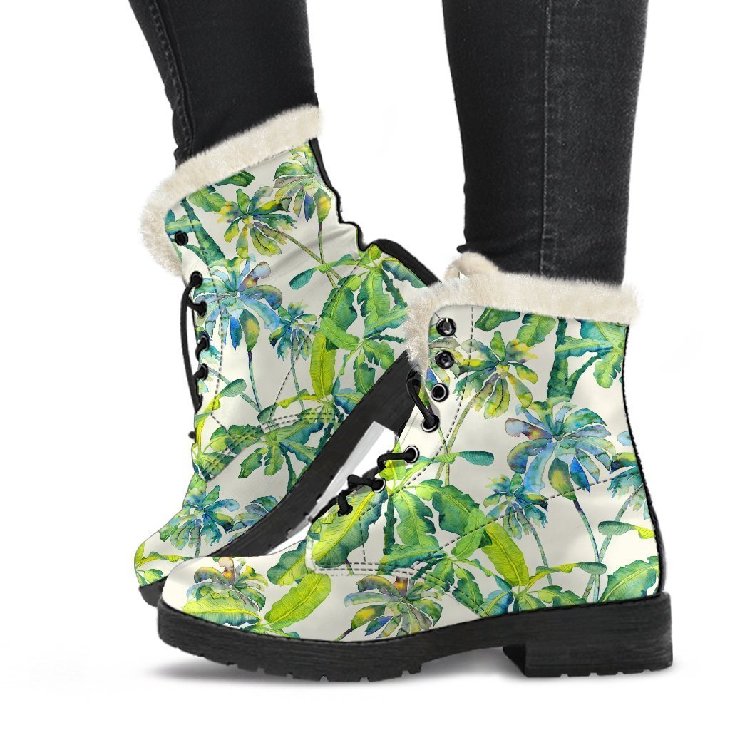 Palm Tree Banana Pattern Print Comfy Boots GearFrost