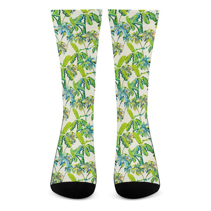 Palm Tree Banana Pattern Print Crew Socks