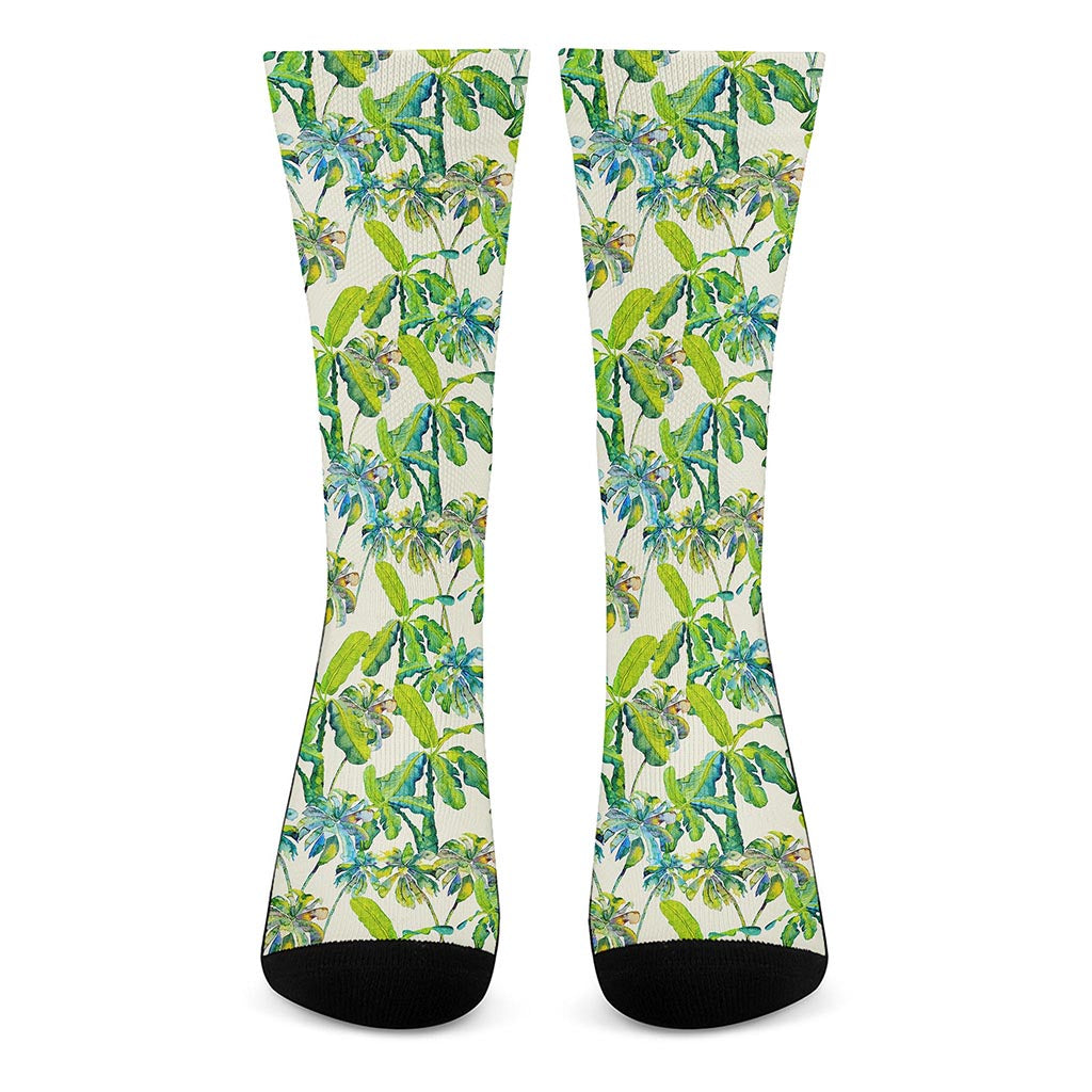 Palm Tree Banana Pattern Print Crew Socks