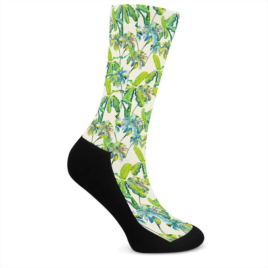 Palm Tree Banana Pattern Print Crew Socks