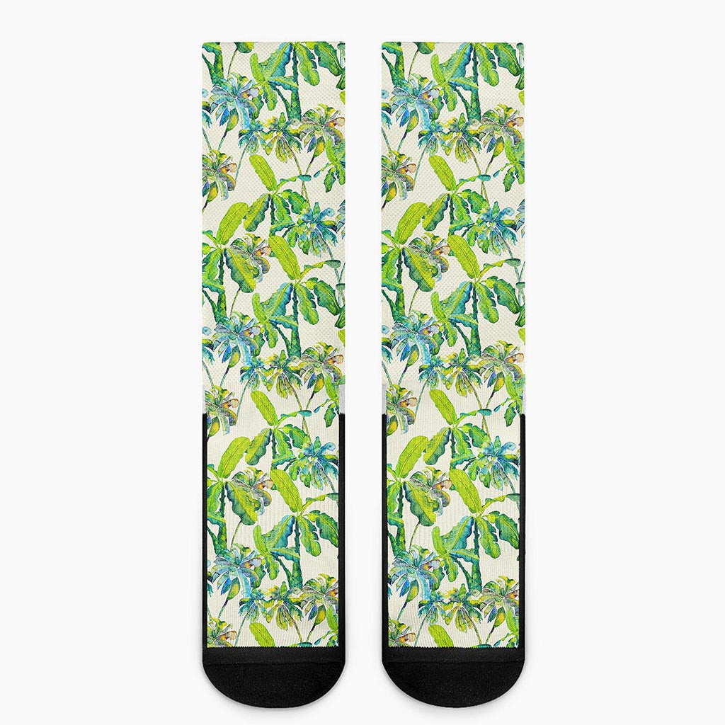 Palm Tree Banana Pattern Print Crew Socks