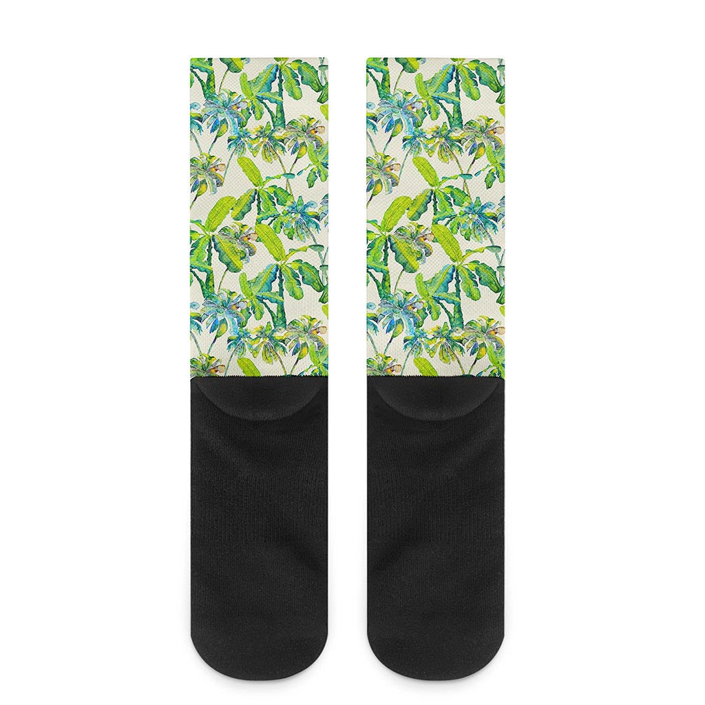 Palm Tree Banana Pattern Print Crew Socks